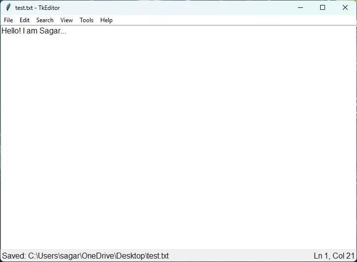 PyTextEditor desktop interface showing code editing canvas, menu options, line counters, and status bar.